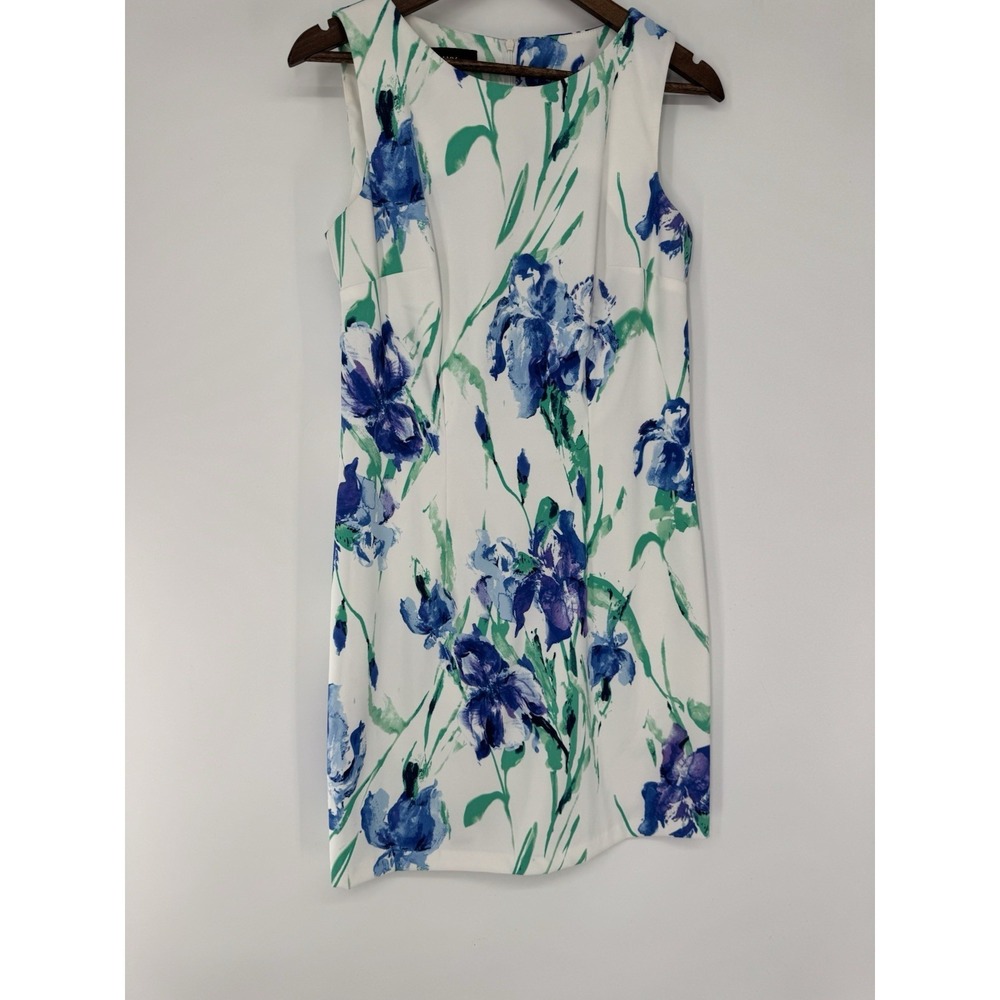 Spring Sheath Floral Dress Midi Zip Sleeveless Blue Size 10 Easter church bright